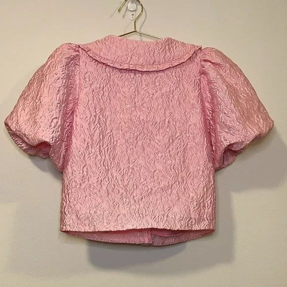 & Other Stories Textured Ruffle Collar Puff Sleeve Top - Picture 8 of 8